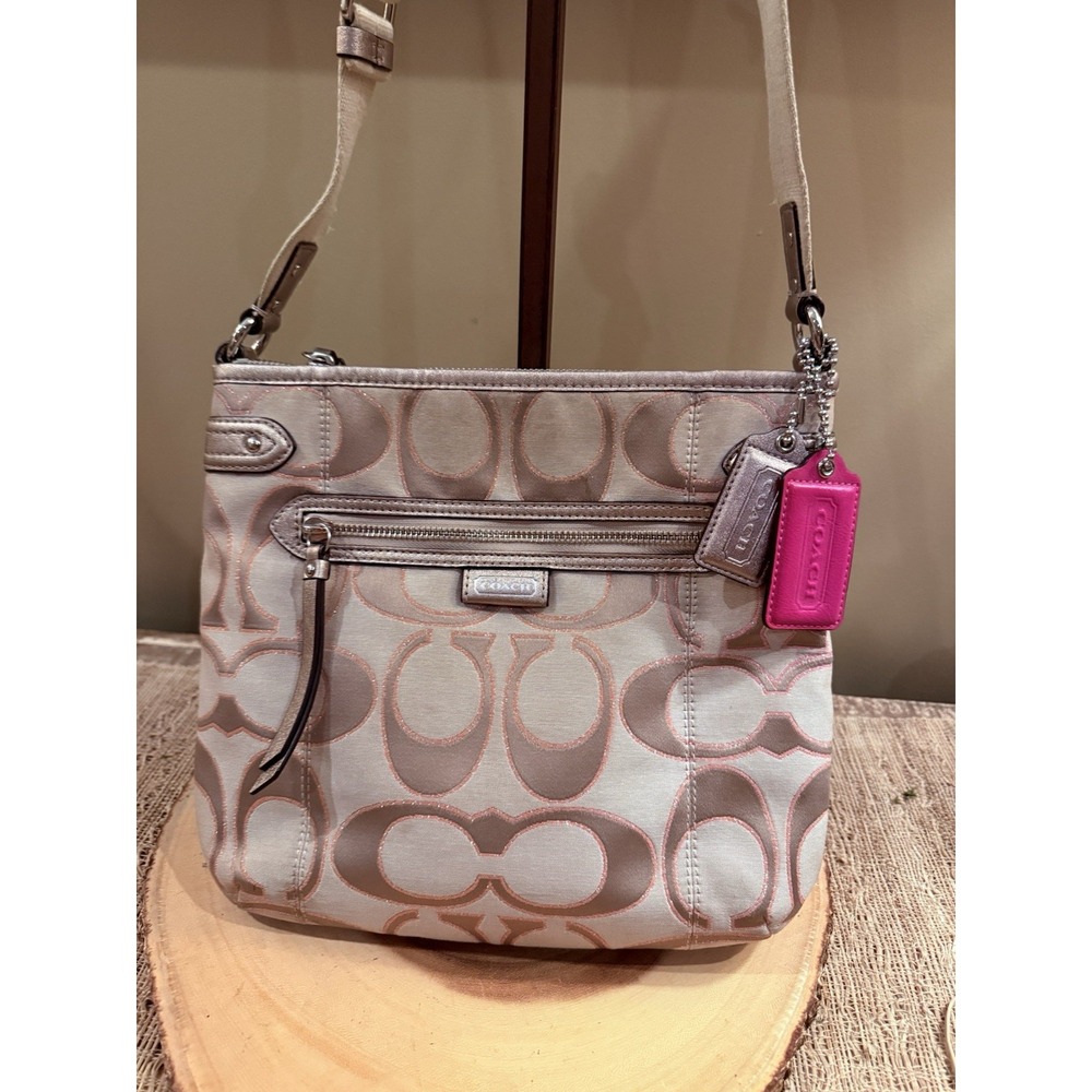 Coach Daisy Outline Signature Crossbody Bag metallic khaki pink F23913